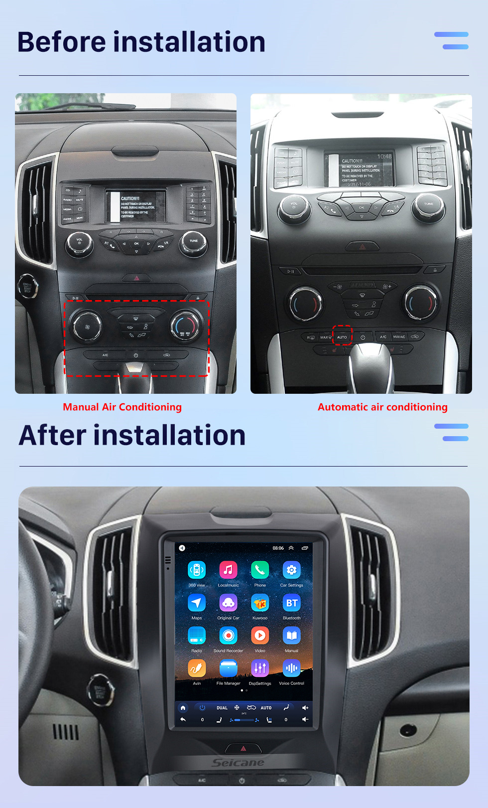Seicane 2015-2018 Ford Edge 9,7 polegadas Android 10.0 GPS Navegação Rádio com HD Touchscreen Suporte Bluetooth Carplay Câmera Traseira