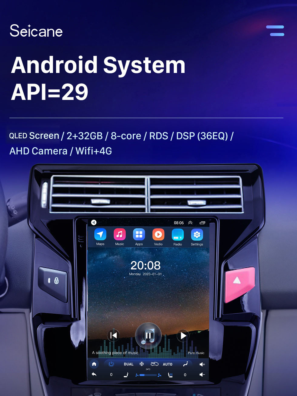 Seicane Android 10.0 9.7 polegadas para 2012-2016 Citroen C-Quatre rádio com navegação gps hd touchscreen suporte bluetooth carplay dvr obd2