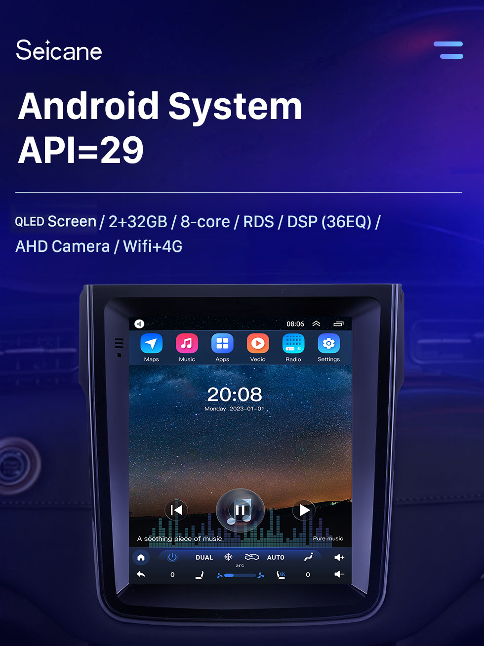 Seicane 9,7 polegadas android 10.0 para 2018 chagan cos1 sistema de navegação gps de rádio com hd touchscreen suporte bluetooth carplay tpms