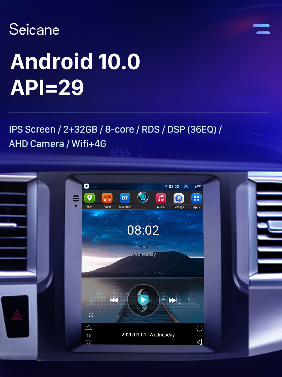 Seicane HD-Touchscreen für 2015-2018 Toyota Highlander Radio Android 10.0 9,7 Zoll GPS-Navigation Bluetooth-Unterstützung Digital TV Carplay