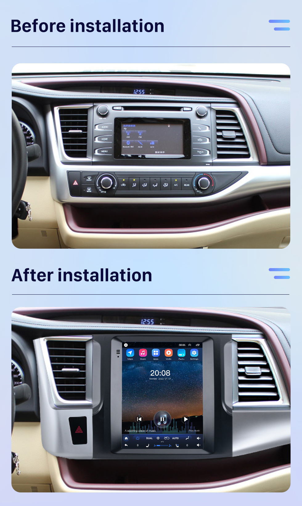 Seicane HD-Touchscreen für 2015-2018 Toyota Highlander Radio Android 10.0 9,7 Zoll GPS-Navigation Bluetooth-Unterstützung Digital TV Carplay