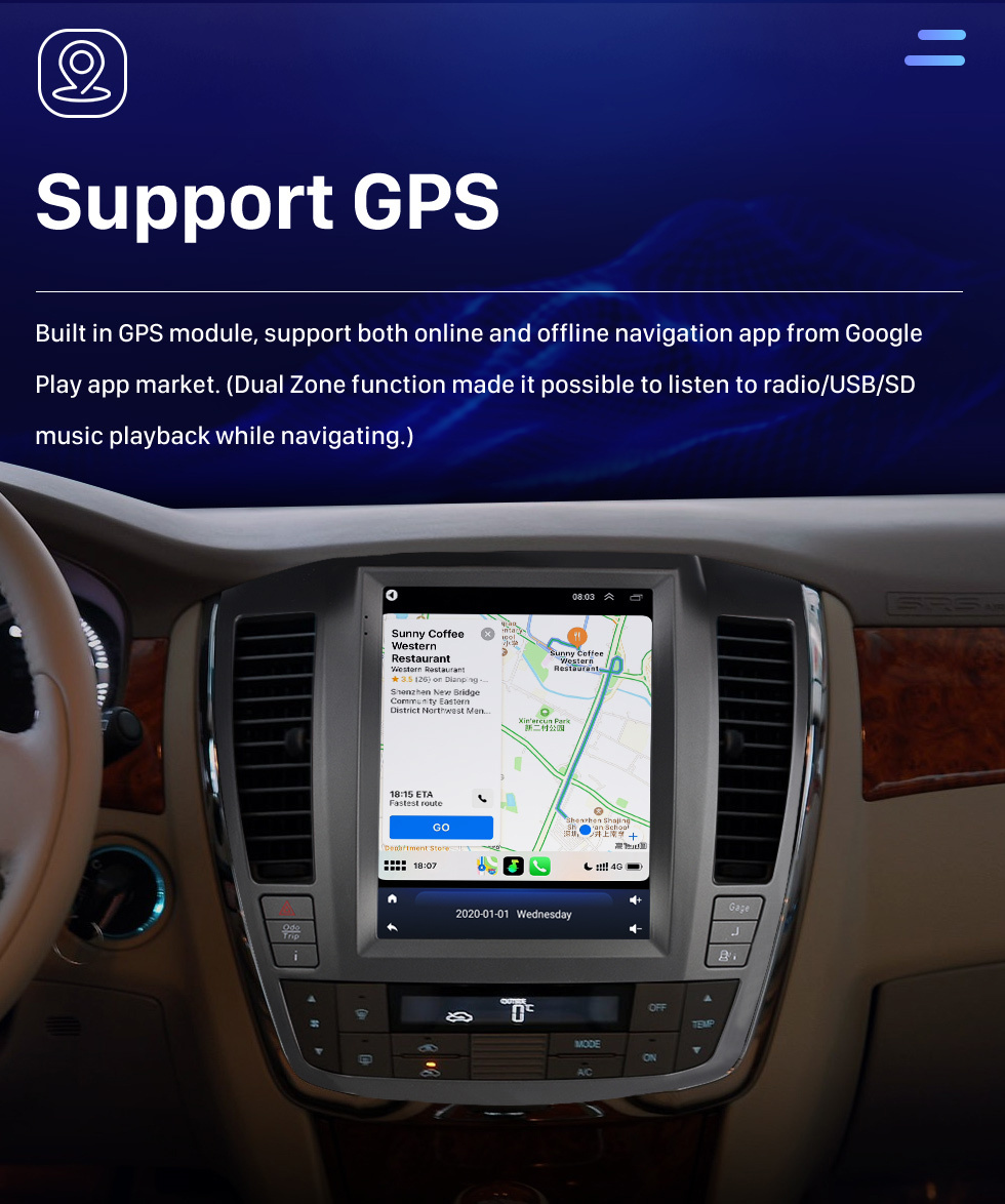 Seicane Android 10.0 9,7 дюйма для Buick Lacrosse 2006-2008 гг. Радио с GPS-навигацией HD с сенсорным экраном Поддержка Bluetooth Carplay DVR OBD2