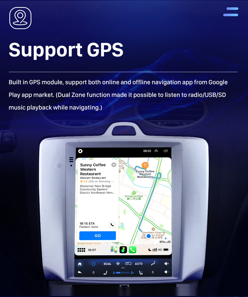 Seicane 2005-2014 Ford Classic Focus 9,7 Zoll Android 10.0 GPS Navigationsradio mit HD Touchscreen Bluetooth WIFI AUX Unterstützung Carplay Rückfahrkamera