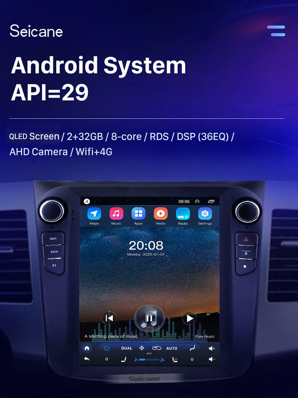 Seicane 9,7 polegadas 2008 MITSUBISHI OUTLANDER Android 10.0 Rádio sistema de navegação GPS com 4G WiFi Touch Screen TPMS DVR OBD II Câmera traseira AUX Controle de volante USB SD Bluetooth HD 1080P Vídeo