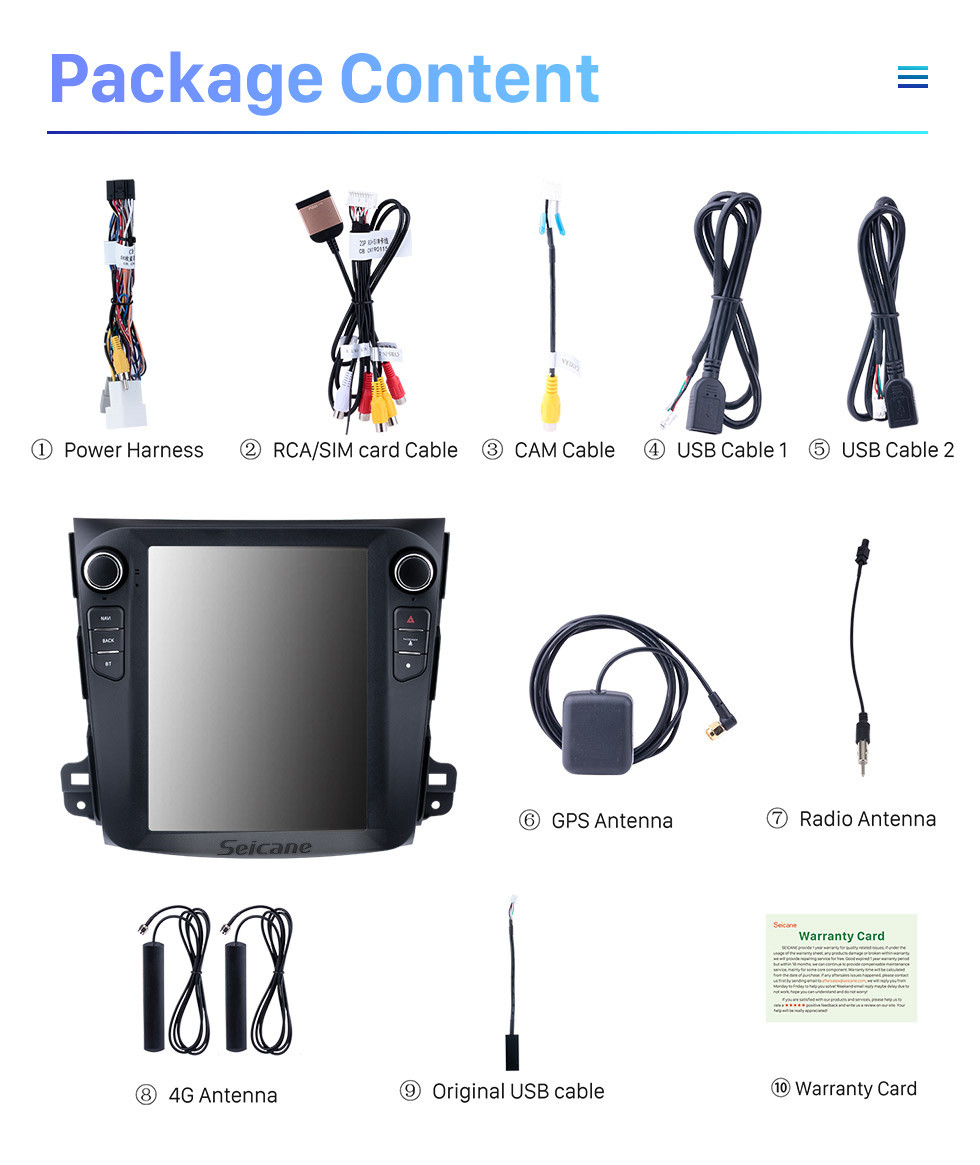 Seicane 9.7 pulgadas 2008 MITSUBISHI OUTLANDER Android 10.0 Radio Sistema de navegación GPS con 4G WiFi Pantalla táctil TPMS DVR OBD II Cámara trasera AUX Control del volante USB SD Bluetooth HD 1080P Video