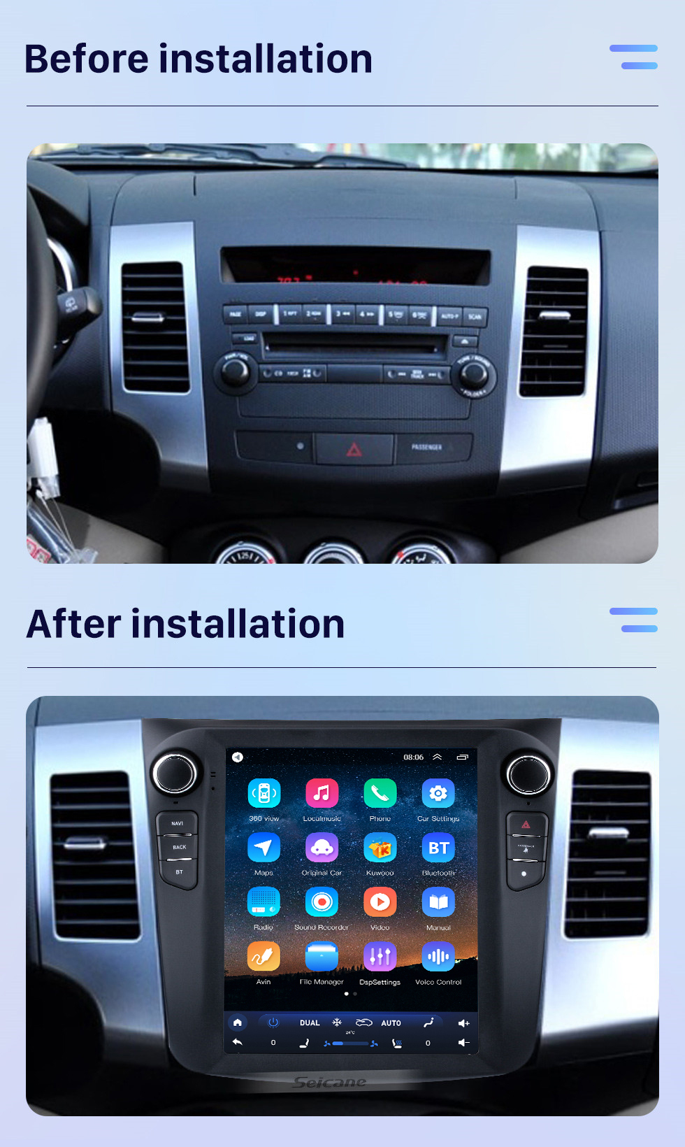 Seicane 9,7 pouces 2008 MITSUBISHI OUTLANDER Android 10.0 Radio Système de navigation GPS avec écran tactile WiFi 4G TPMS DVR OBD II Caméra arrière AUX Commande au volant USB SD Bluetooth Vidéo HD 1080P Seicane 9,7 pouces 2008 MITSUBISHI OUTLANDER Android 10.0 Radio Système de navigation GPS avec écran tactile WiFi 4G TPMS DVR OBD II Caméra arrière AUX Commande au volant USB SD Bluetooth Vidéo HD 1080P