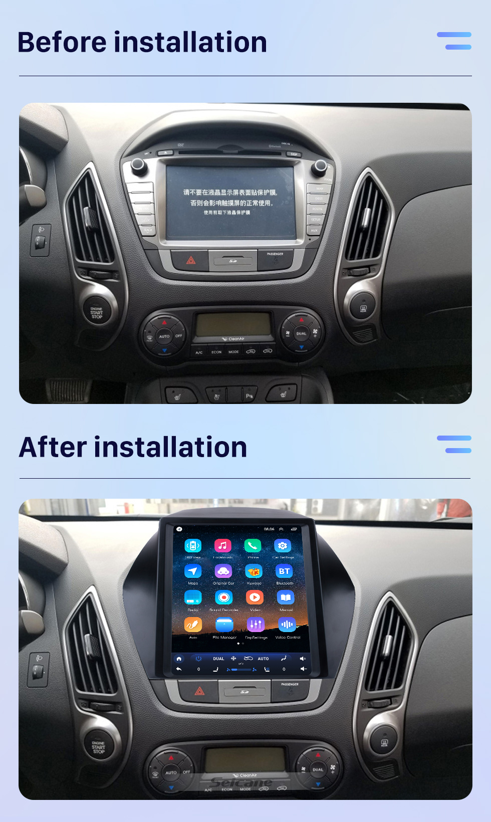 Seicane 2010 2011 2012 2013 2014 2015 Hyundai IX35 HD с сенсорным экраном 9,7-дюймовый Android 10.0 Автомобильная стереосистема GPS-навигация Радио Bluetooth-телефон Музыка Поддержка Wi-Fi DVR OBD2 Камера заднего вида SWC DVD 4G