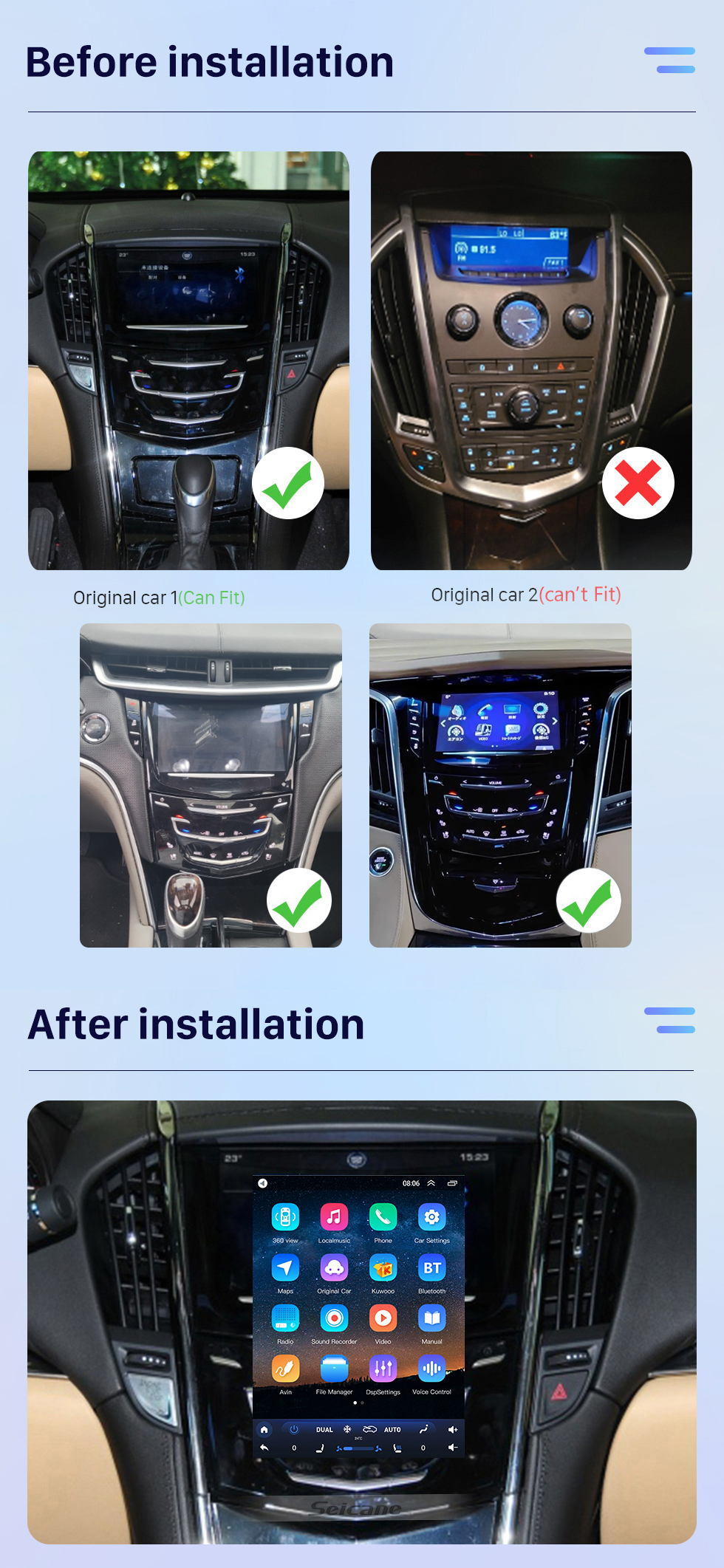 Seicane 9,7-Zoll-HD-Touchscreen-Android 10.0-Autoradio für 2011–2019 Cadillac ATS XTS ATSL SRX CTS mit integriertem DSP, Carplay 4G-Unterstützung, Lenkradsteuerung, Digital-TV-DVR