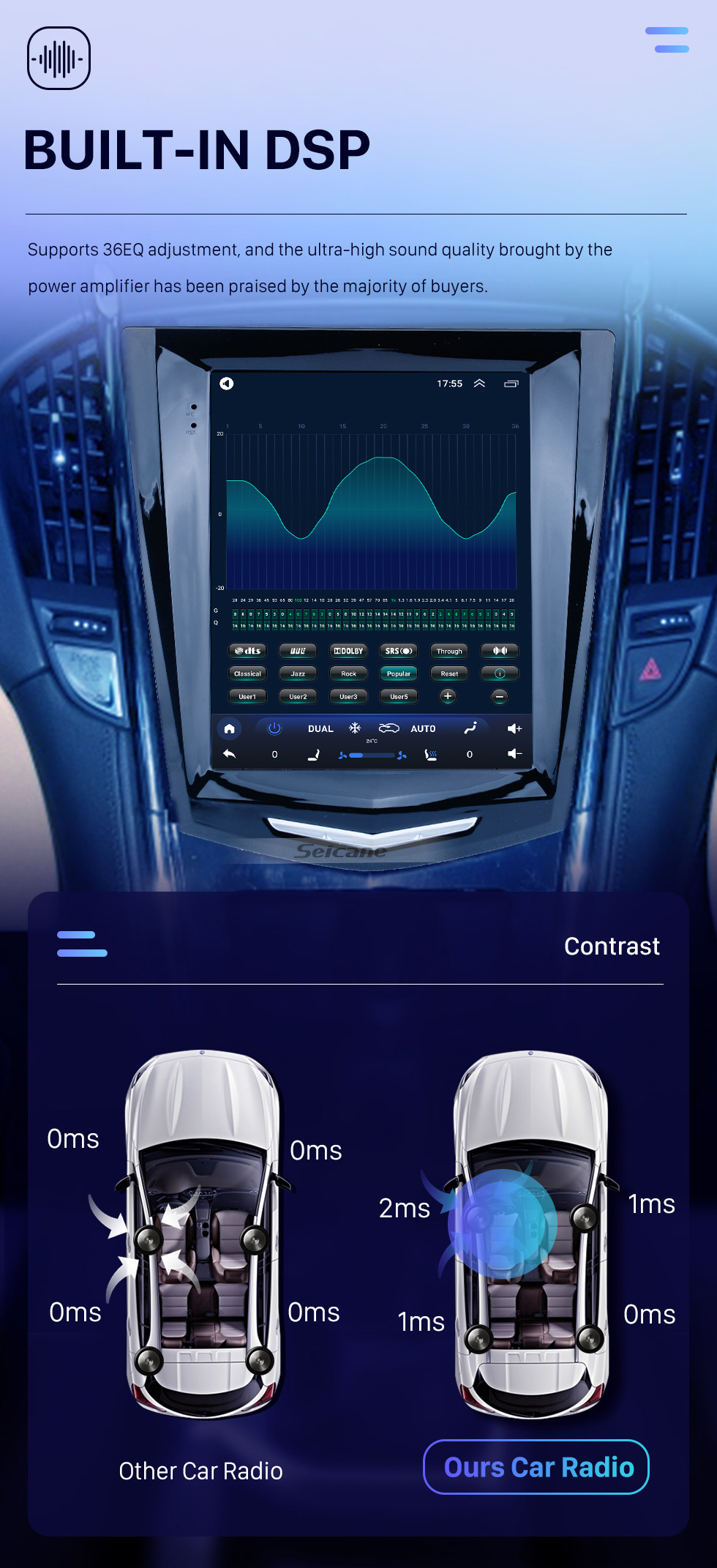 Seicane 9,7-Zoll-HD-Touchscreen-Android 10.0-Autoradio für 2011–2019 Cadillac ATS XTS ATSL SRX CTS mit integriertem DSP, Carplay 4G-Unterstützung, Lenkradsteuerung, Digital-TV-DVR