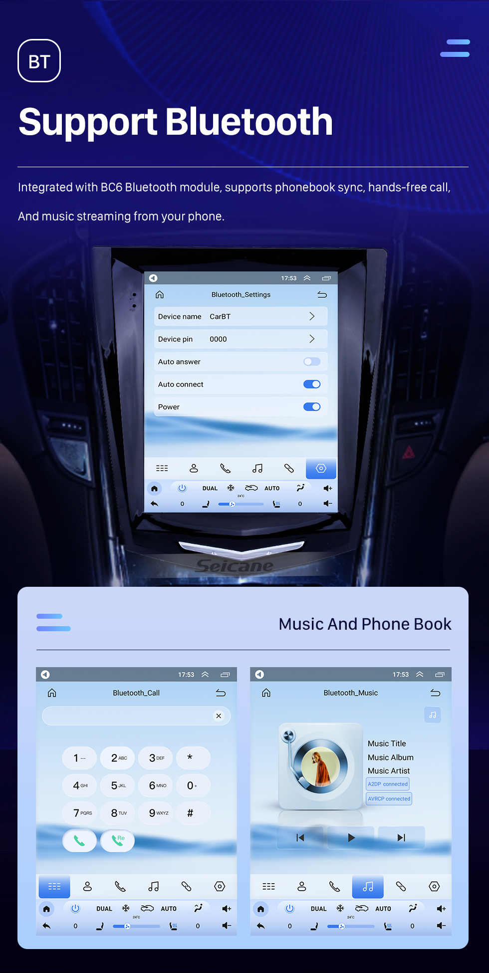 Seicane 9,7-Zoll-HD-Touchscreen-Android 10.0-Autoradio für 2011–2019 Cadillac ATS XTS ATSL SRX CTS mit integriertem DSP, Carplay 4G-Unterstützung, Lenkradsteuerung, Digital-TV-DVR