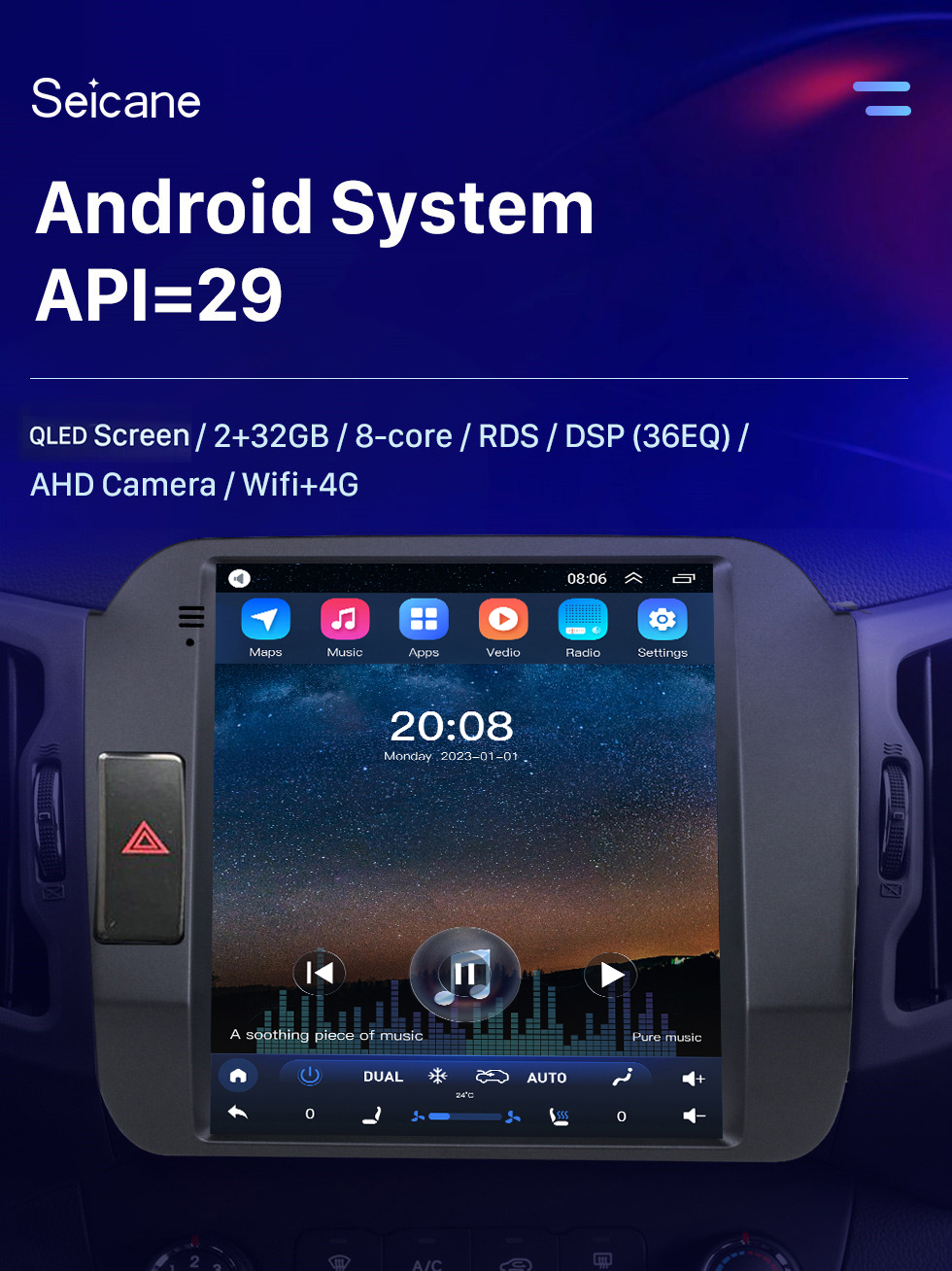 Seicane 9.7 pulgadas HD Pantalla táctil Android 10.0 Estéreo para automóvil para 2011-2017 KIA Sportage R LHD Sistema de navegación Bluetooth Wifi Mirror Link Soporte USB Reproductor de DVD Carplay 4G