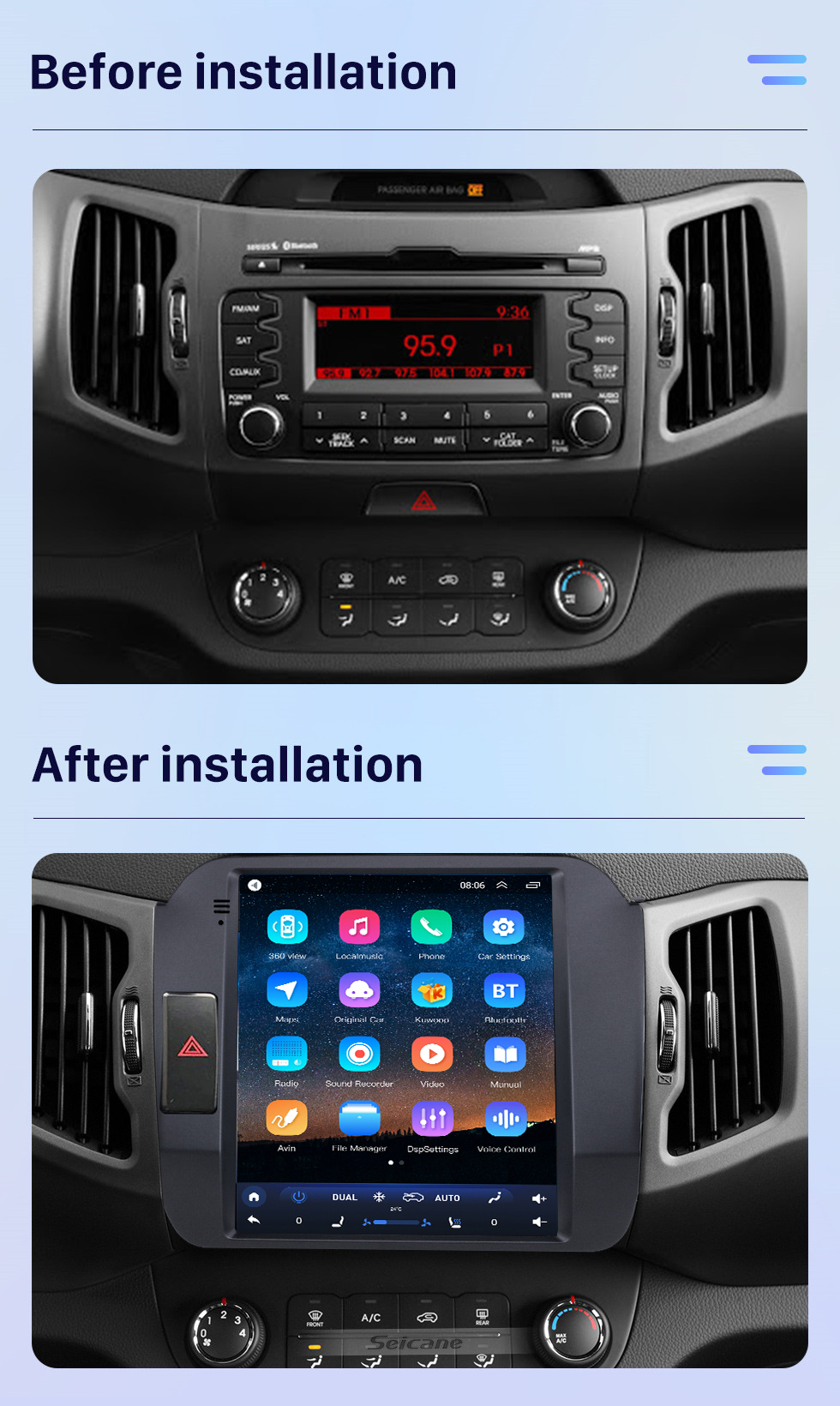 Seicane Android 10.0 9,7 pouces pour 2011-2017 Radio Kia SportageR avec système de navigation GPS à écran tactile HD Prise en charge Bluetooth Carplay TPMS