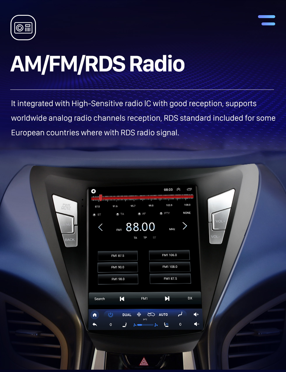 Seicane Écran tactile HD pour Hyundai Elantra 2011-2013 Radio Android 10.0 Système de navigation GPS de 9,7 pouces avec prise en charge Bluetooth USB TV numérique Carplay