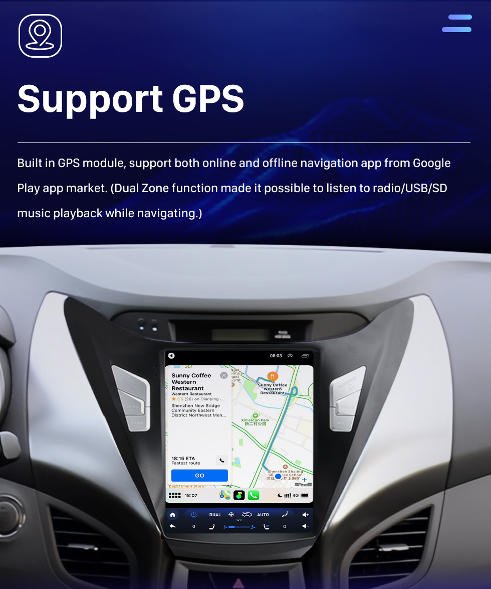 Seicane Сенсорный экран HD для Hyundai Elantra 2011-2013 Радио Android 10.0 9,7-дюймовая система GPS-навигации с поддержкой Bluetooth USB Цифровое ТВ Carplay