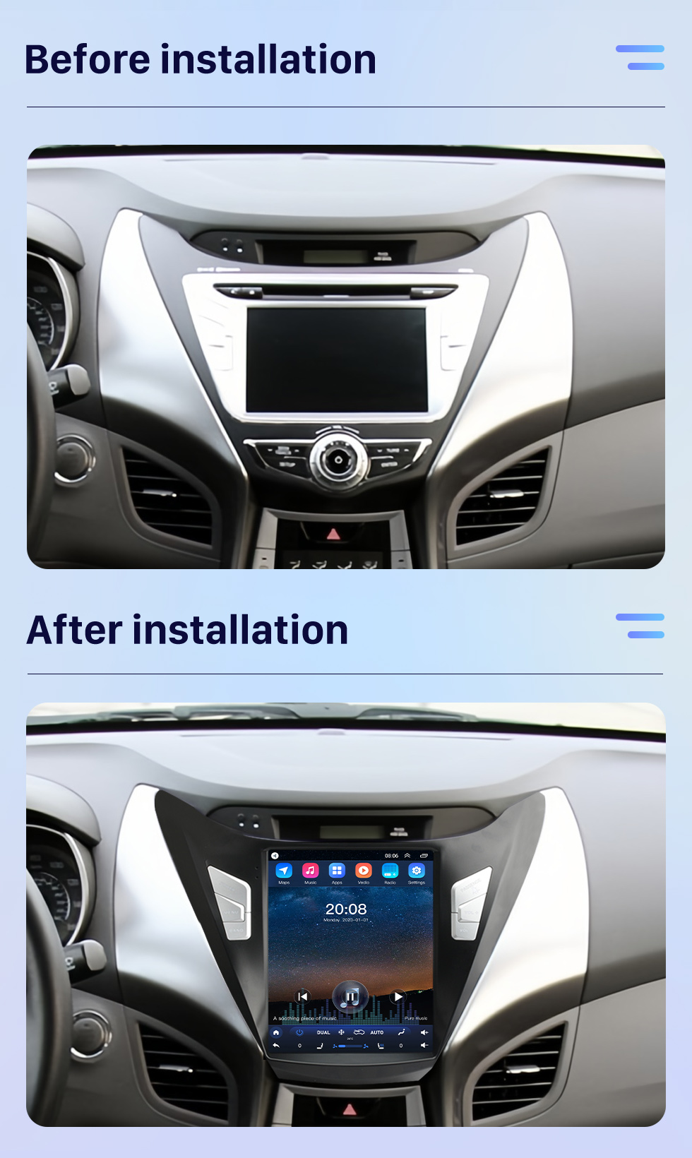 Seicane Pantalla táctil HD para Hyundai Elantra 2011-2013 Radio Android 10,0 sistema de navegación GPS de 9,7 pulgadas con soporte USB Bluetooth TV Digital Carplay