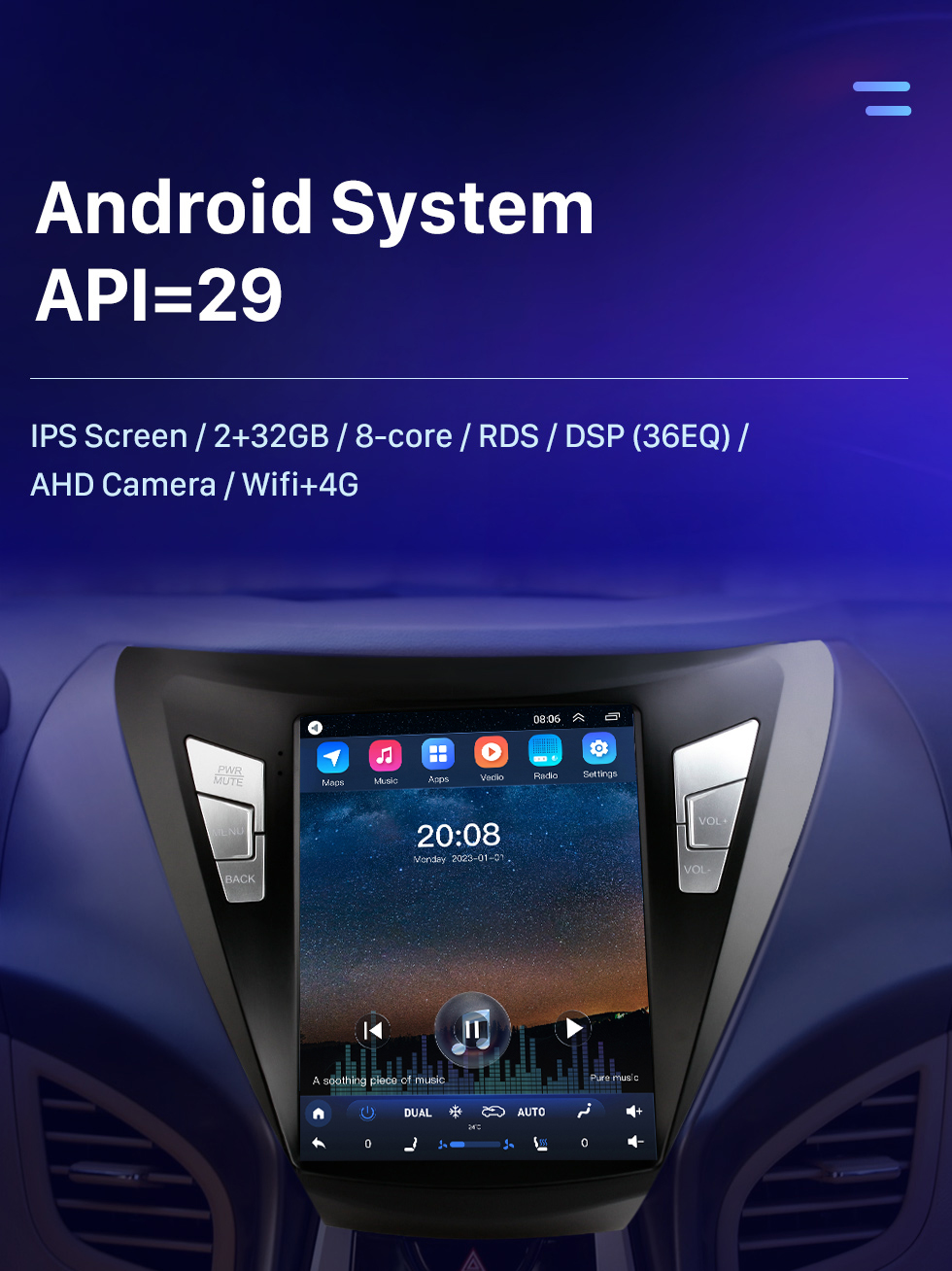 Seicane Сенсорный экран HD для Hyundai Elantra 2011-2013 Радио Android 10.0 9,7-дюймовая система GPS-навигации с поддержкой Bluetooth USB Цифровое ТВ Carplay
