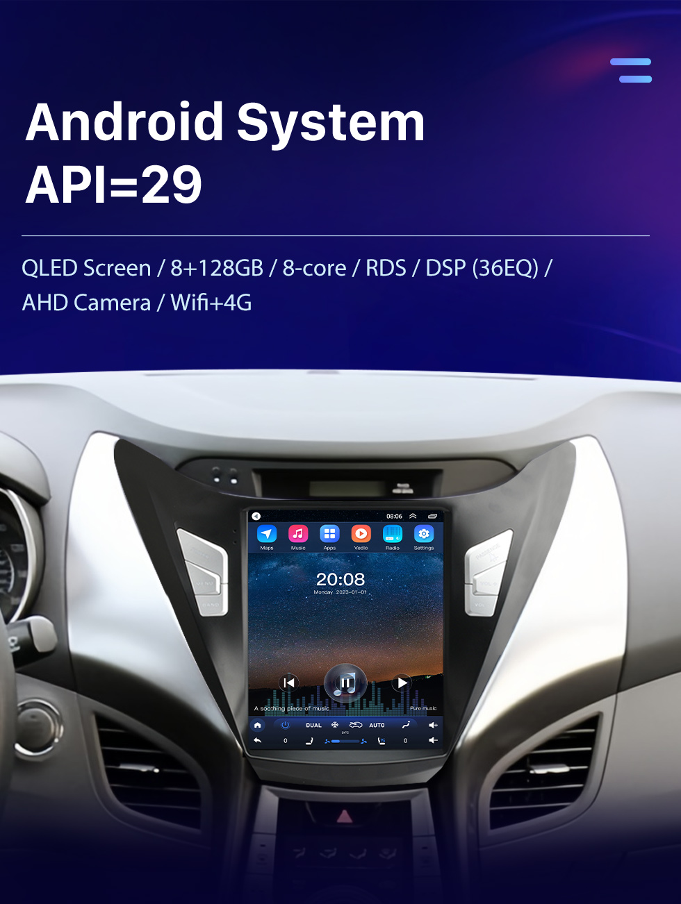 Seicane Сенсорный экран HD для Hyundai Elantra 2011-2013 Радио Android 10.0 9,7-дюймовая система GPS-навигации с поддержкой Bluetooth USB Цифровое ТВ Carplay