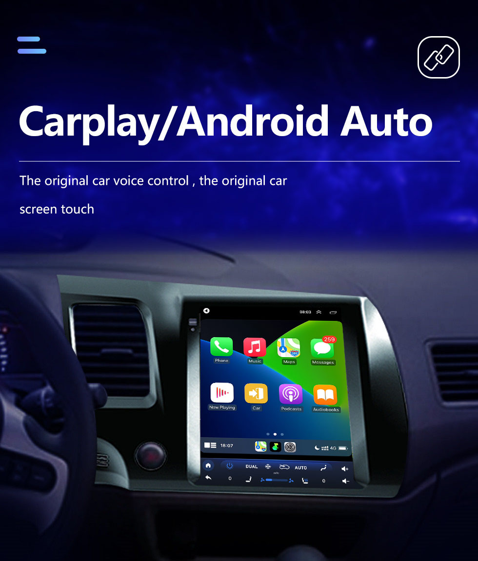Seicane Écran tactile HD 9,7 pouces pour 2004-2009 Honda Civic LHD Android 10.0 Autoradio Système stéréo de voiture avec Bluetooth intégré Carplay DSP Prise en charge 360 ° Caméra DVR