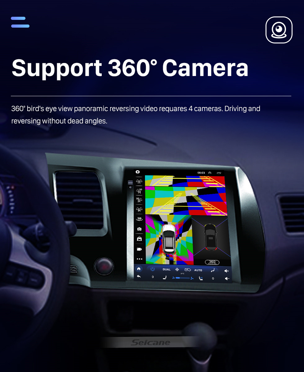 Seicane 9,7-Zoll-HD-Touchscreen für 2004-2009 Honda Civic LHD Android 10.0 Autoradio-Autoradio mit integriertem Bluetooth Carplay DSP-Unterstützung 360°-Kamera DVR