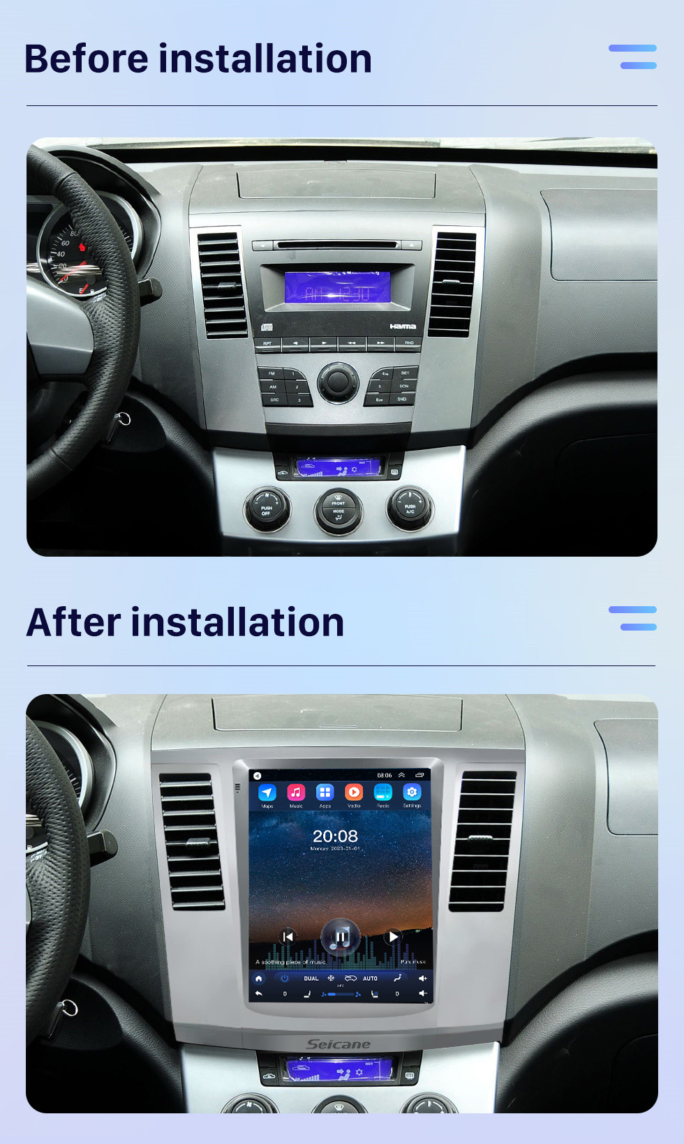 Seicane HD-Touchscreen für 2010–2013 HAIMA 7 Radio, Android 10.0, 9,7 Zoll, GPS-Navigation, Bluetooth-Unterstützung, 360°-Kamera, Digital-TV, TPMS