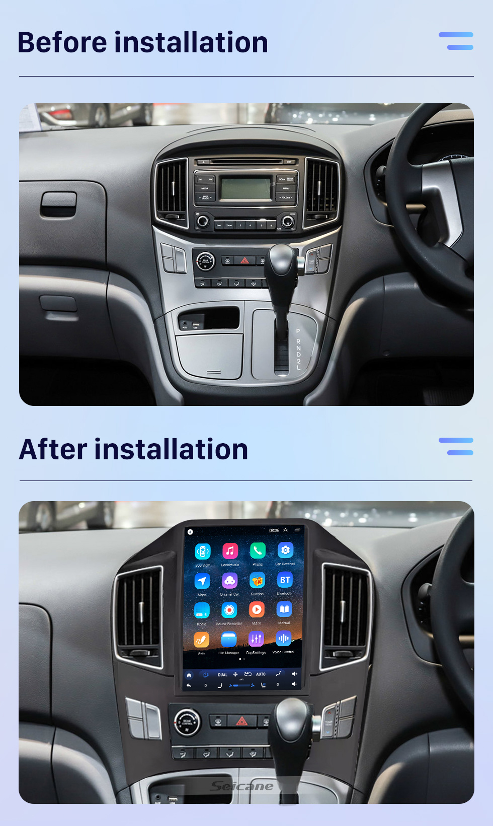 Seicane Écran tactile HD 9,7 pouces Android 10.0 pour 2017 HYUNDAI H1 Radio Système de navigation GPS Prise en charge Bluetooth Carplay Caméra de recul DVR Commande au volant TPMS