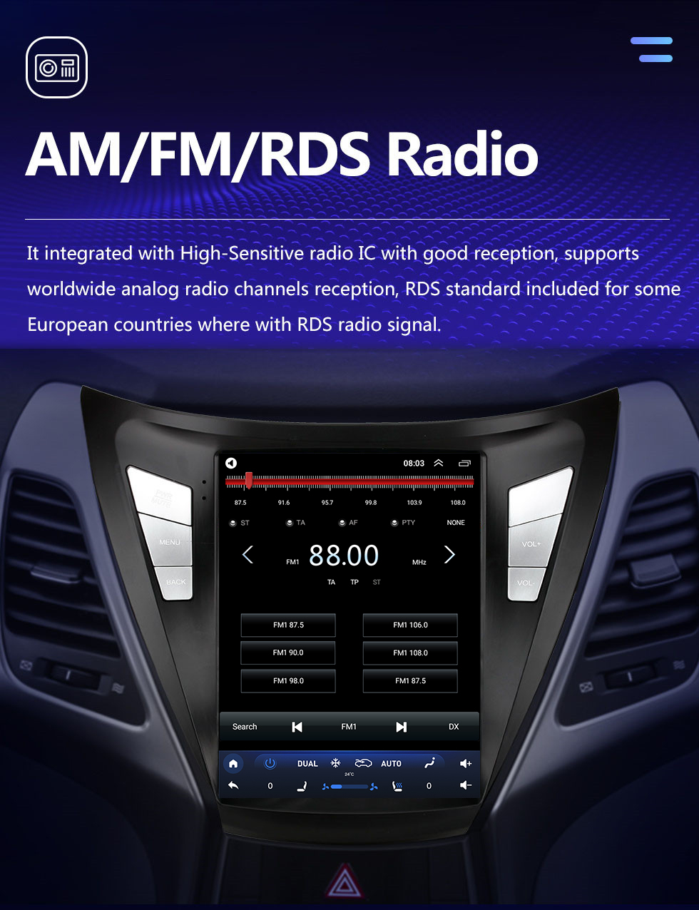 Seicane OEM 9,7 polegadas Android 10.0 para 2013-2016 HYUNDAI ELANTRA OVERSEAS EDITION LHD Rádio de navegação GPS com tela sensível ao toque Bluetooth WIFI suporte TPMS Carplay DAB +