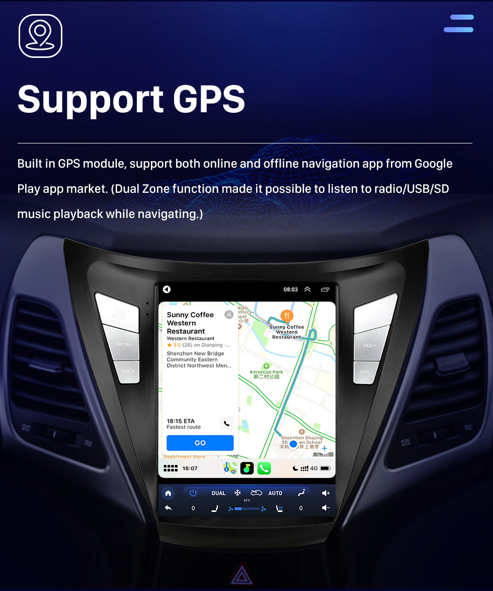 Seicane OEM 9,7-дюймовый Android 10.0 для 2013-2016 HYUNDAI ELANTRA OVERSEAS EDITION LHD GPS-навигация Радио с сенсорным экраном Поддержка Bluetooth WIFI TPMS Carplay DAB+