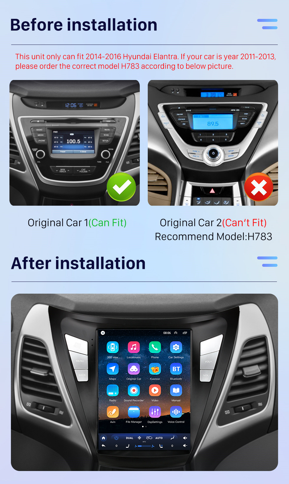 Seicane OEM 9,7 pouces Android 10.0 pour 2013-2016 HYUNDAI ELANTRA OVERSEAS EDITION Radio de navigation GPS LHD avec écran tactile Prise en charge Bluetooth WIFI TPMS Carplay DAB +