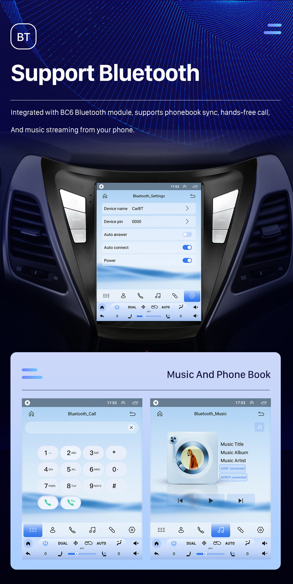 Seicane OEM 9,7 pouces Android 10.0 pour 2013-2016 HYUNDAI ELANTRA OVERSEAS EDITION Radio de navigation GPS LHD avec écran tactile Prise en charge Bluetooth WIFI TPMS Carplay DAB +