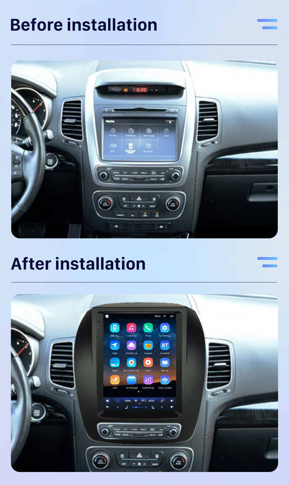 Seicane Écran tactile HD pour 2013-2014 Hyundai Sorento Version haute Android 10.0 9,7 pouces Radio de navigation GPS Bluetooth WIFI Prise en charge de Carplay Caméra de recul OBD2