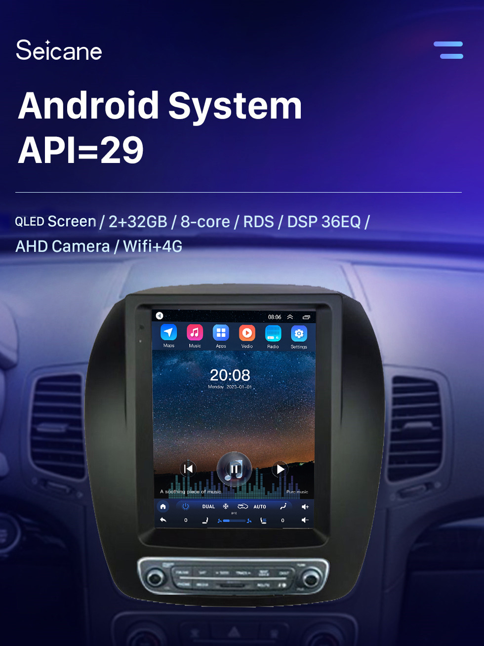 Seicane Tela sensível ao toque hd para 2013-2014 hyundai sorento versão alta android 10.0 9.7 polegadas navegação gps rádio bluetooth wifi carplay suporte obd2 câmera de backup