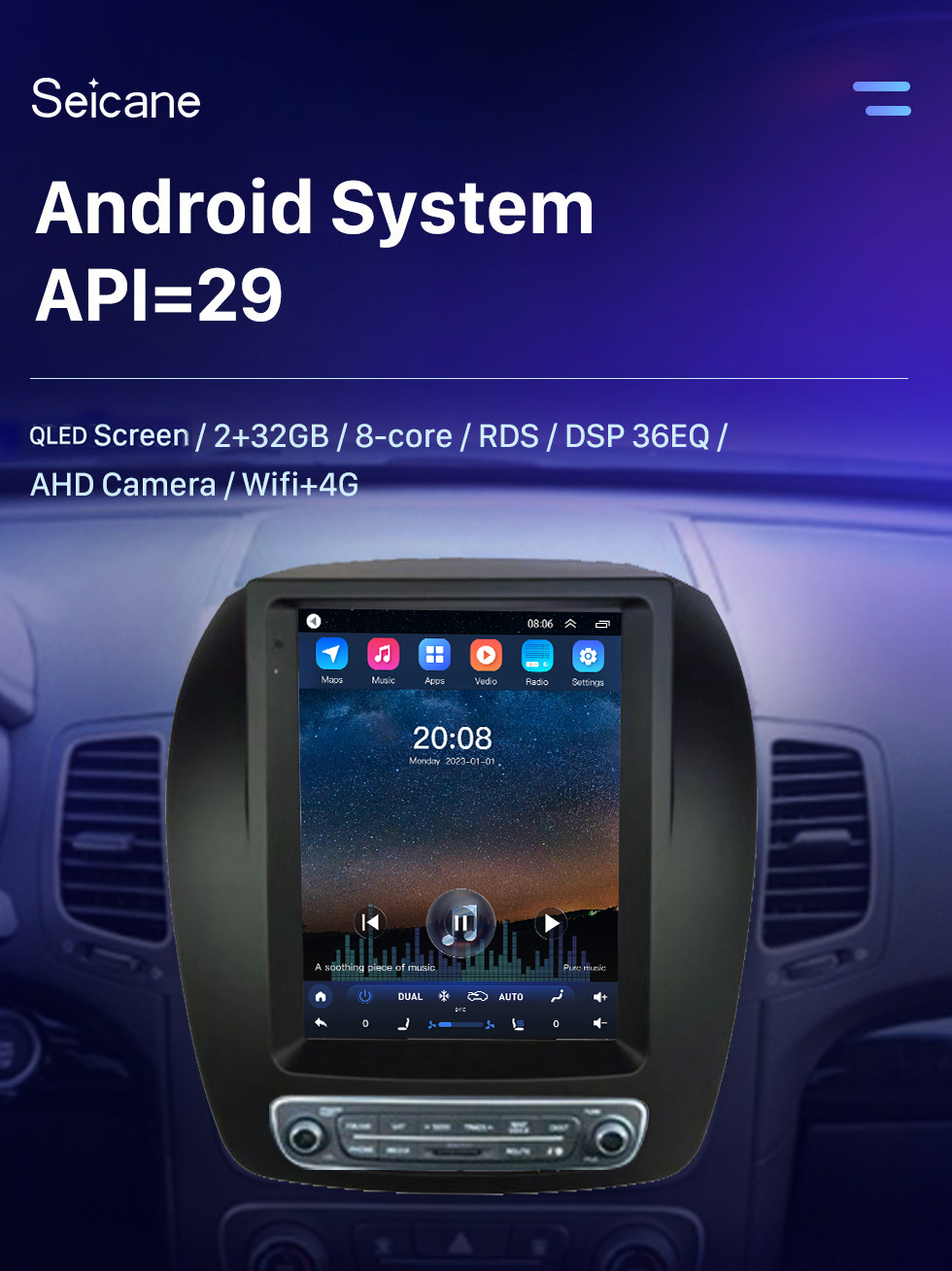 Seicane Сенсорный экран HD для 2013-2014 Hyundai Sorento High Version Android 10.0 9,7-дюймовый GPS-навигатор Радио Bluetooth WIFI Поддержка Carplay OBD2 Резервная камера