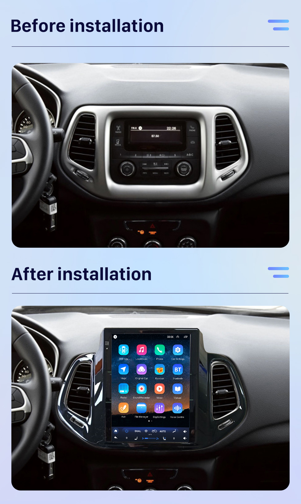 Seicane 9.7 pulgadas para 2017 2018 Jeep Compass Android 10.0 Unidad principal de radio estéreo con navegación GPS USB Bluetooth WIFI Soporte DVR OBD2 TPMS Control del volante Seicane 9.7 pulgadas para 2017 2018 Jeep Compass Android 10.0 Unidad principal de radio estéreo con navegación GPS USB Bluetooth WIFI Soporte DVR OBD2 TPMS Control del volante