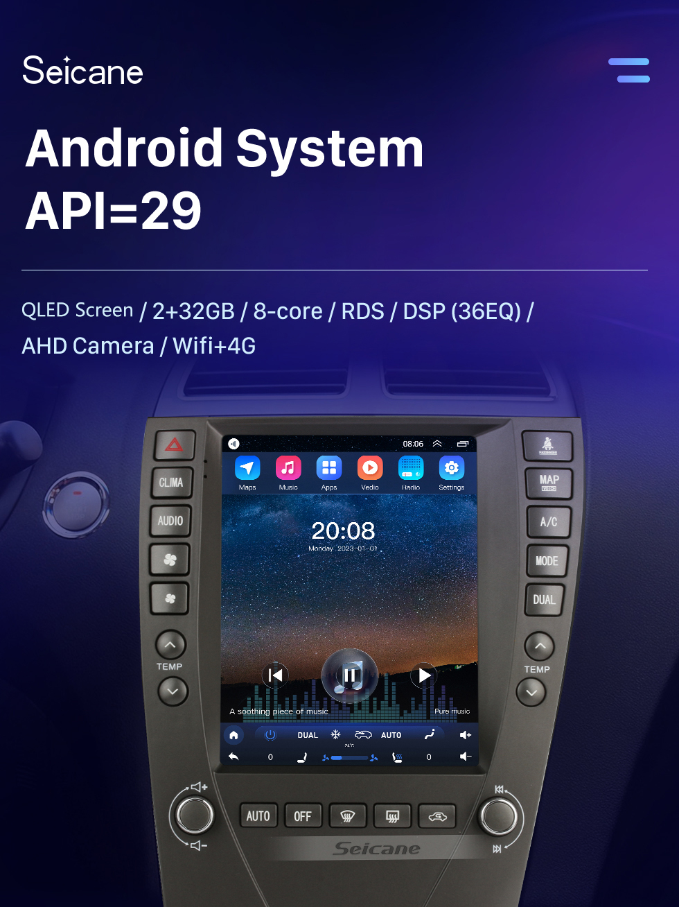 Seicane Android 10.0 OEM 9,7 pouces pour 2009 2010-2012 TOYOTA LEXUS ES Radio à écran tactile HD Bluetooth Navigation GPS Stéréo avec WIFI Prise en charge de la musique FM USB DVR OBD2 Caméra de recul