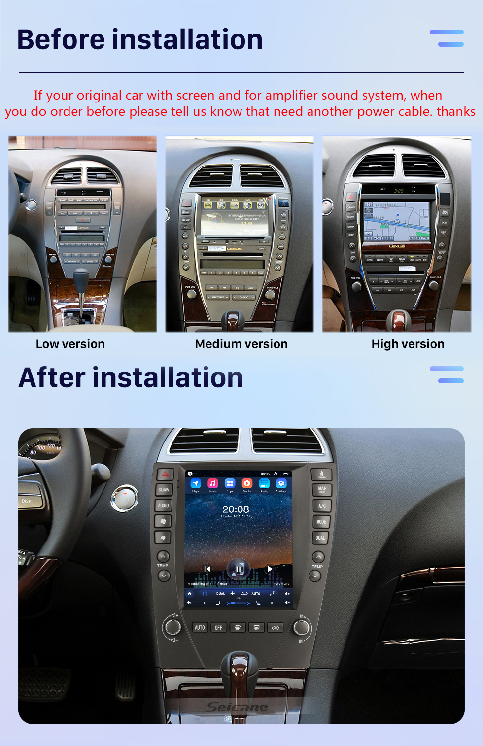Seicane OEM 9,7 Zoll Android 10.0 für 2006 2007 2008-2012 LEXUS ES240 ES350 GPS-Navigationsradio mit Touchscreen Bluetooth WIFI-Unterstützung TPMS Carplay DAB+ Seicane OEM 9,7 Zoll Android 10.0 für 2006 2007 2008-2012 LEXUS ES240 ES350 GPS-Navigationsradio mit Touchscreen Bluetooth WIFI-Unterstützung TPMS Carplay DAB+