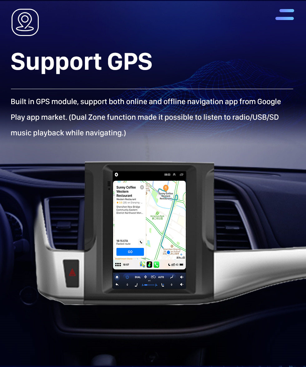 Seicane Android 10.0 9.7 pulgadas para 2015-2018 Toyota Highlander Radio con pantalla táctil HD Sistema de navegación GPS Soporte Bluetooth Carplay OBD2 360 ° Cámara