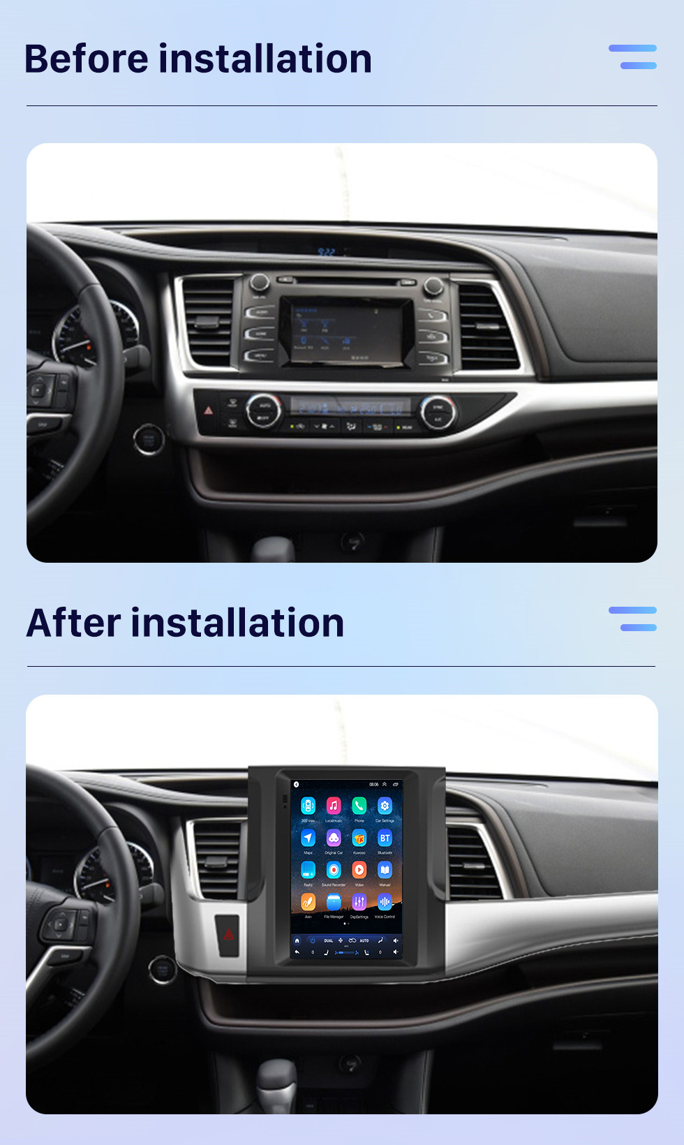Seicane Android 10.Tesla Touch screen for 2015-2018 Toyota Highlander Radio with GPS Navigation System Bluetooth built-in Carplay Android auto Seicane Android 10.Tesla Touch screen for 2015-2018 Toyota Highlander Radio with GPS Navigation System Bluetooth built-in Carplay Android auto