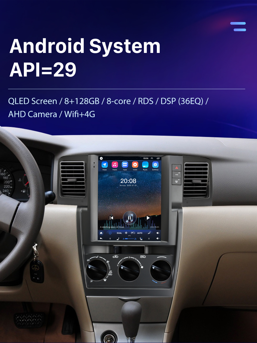Seicane Android 10.0 9,7 Zoll für 2006-2012 TOYOTA COROLLA Radio mit HD-Touchscreen-GPS-Navigationssystem Bluetooth-Unterstützung Carplay TPMS