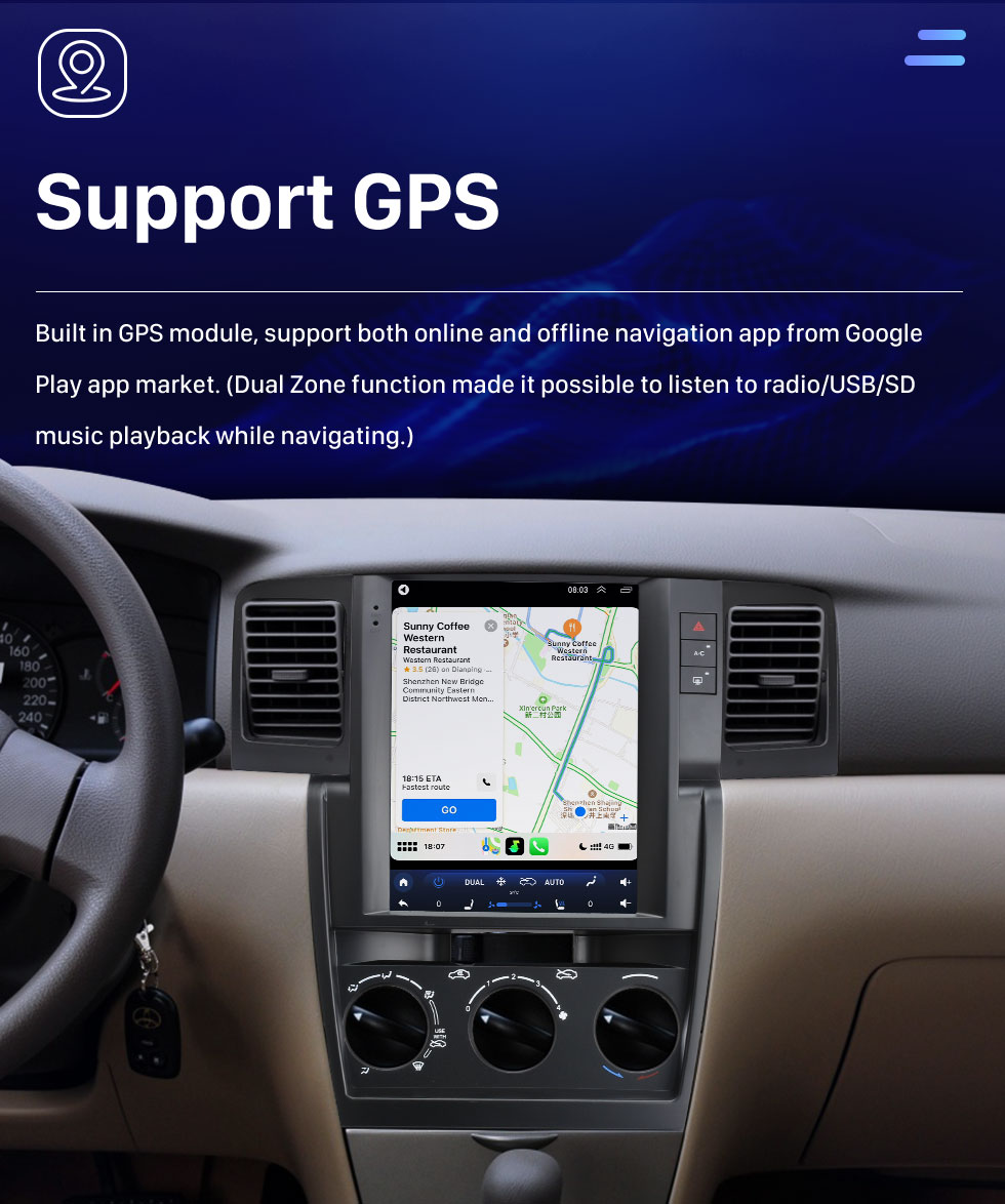 Seicane Android 10.0 9.7 pulgadas para 2006-2012 TOYOTA COROLLA Radio con pantalla táctil HD Sistema de navegación GPS Soporte Bluetooth Carplay TPMS