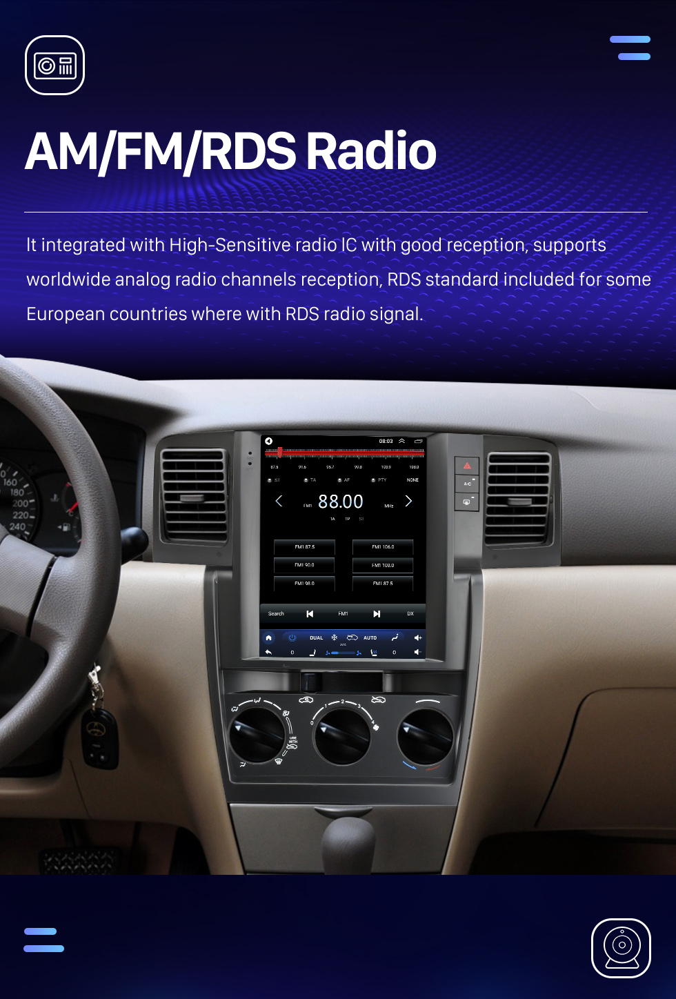 Seicane Android 10.0 9,7 pouces pour 2006-2012 TOYOTA COROLLA Radio avec système de navigation GPS à écran tactile HD Prise en charge Bluetooth Carplay TPMS