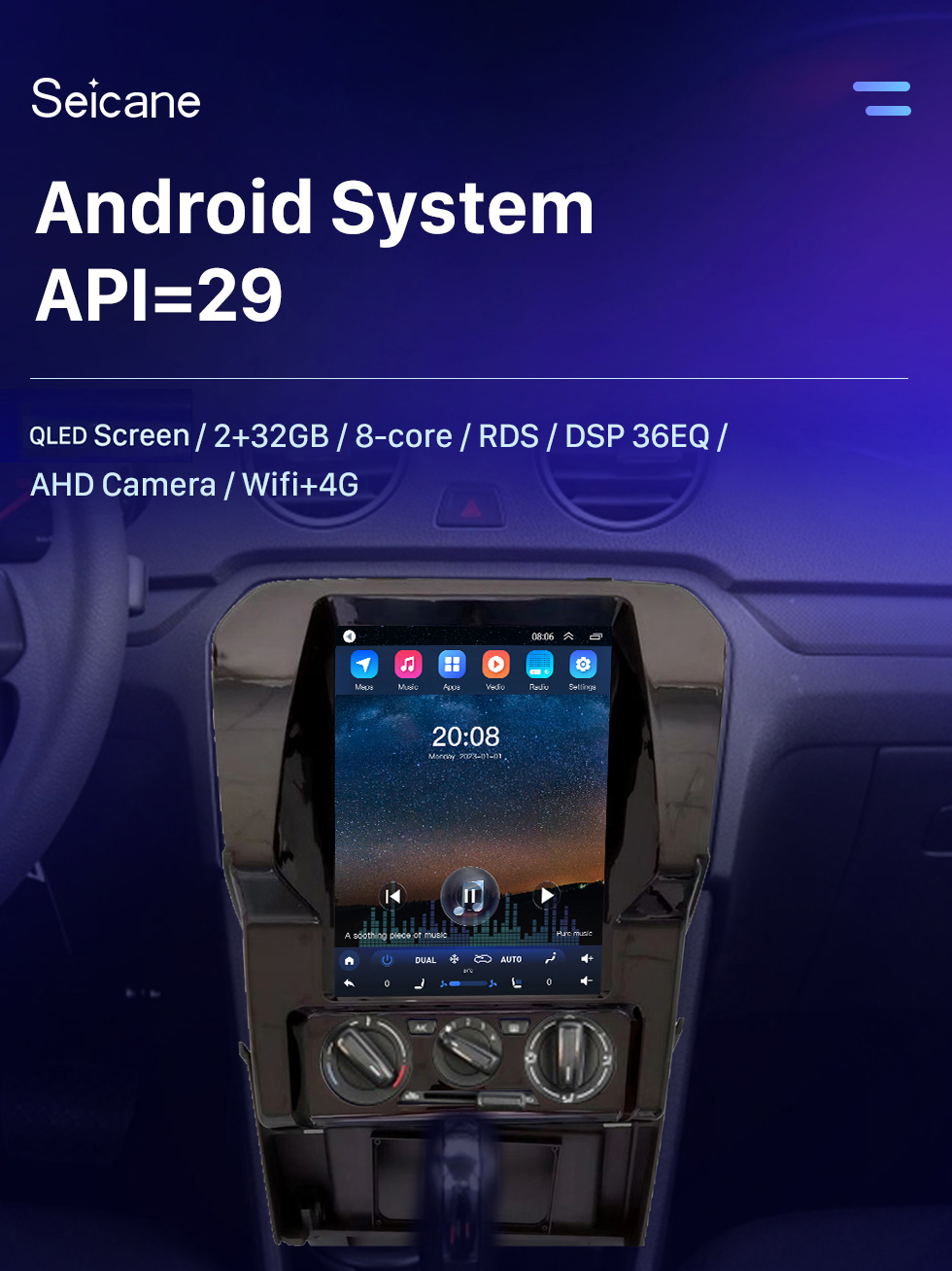 Seicane Para 2013 VOLKSWAGEN JETTA Radio 9.7 pulgadas Android 10.0 Navegación GPS con pantalla táctil HD Soporte Bluetooth Carplay Cámara trasera