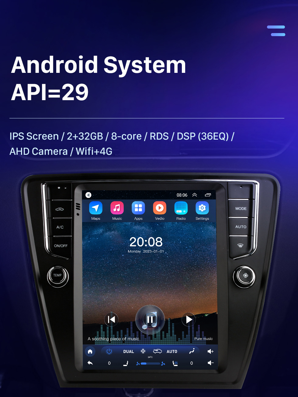 Seicane Für 2016-2018 SKODA OCTAVIA Radio 9,7 Zoll Android 10.0 GPS-Navigation mit HD Touchscreen Bluetooth-Unterstützung Carplay Rückfahrkamera