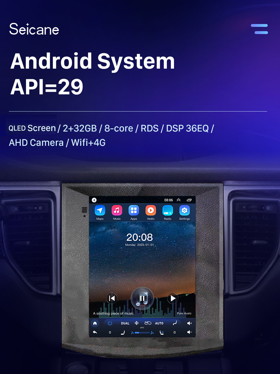 Seicane Android 10.0 9,7 Zoll für 2017 ZOTYE SR9 Radio mit HD Touchscreen GPS Navigationssystem Bluetooth Unterstützung Carplay TPMS