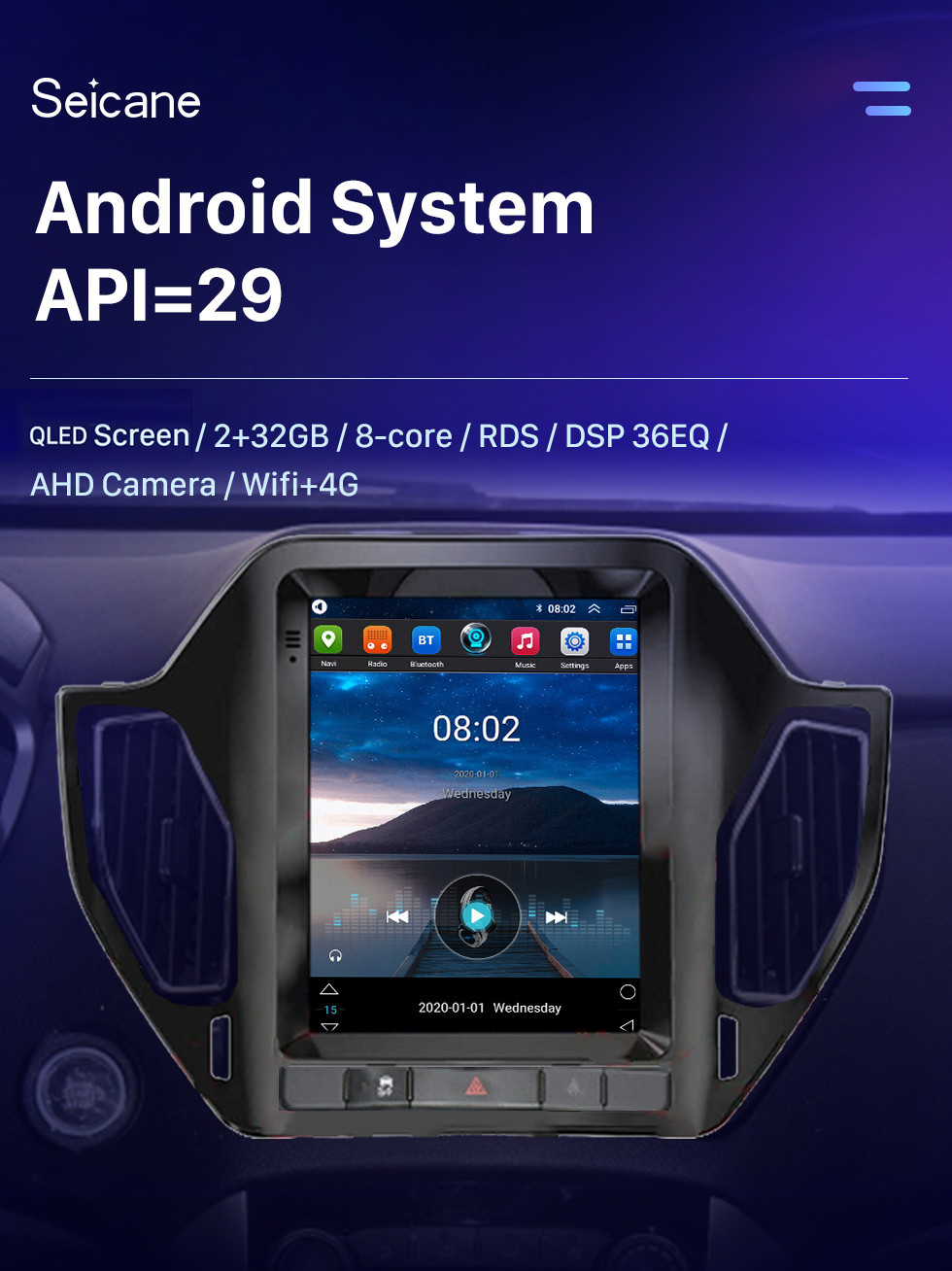 Seicane Android 10.0 Écran tactile HD de 9,7 pouces pour 2015-2017 HAWTAI SANTAFE Radio Système de navigation GPS avec prise en charge WIFI Bluetooth Carplay DVR TPMS Caméra de recul