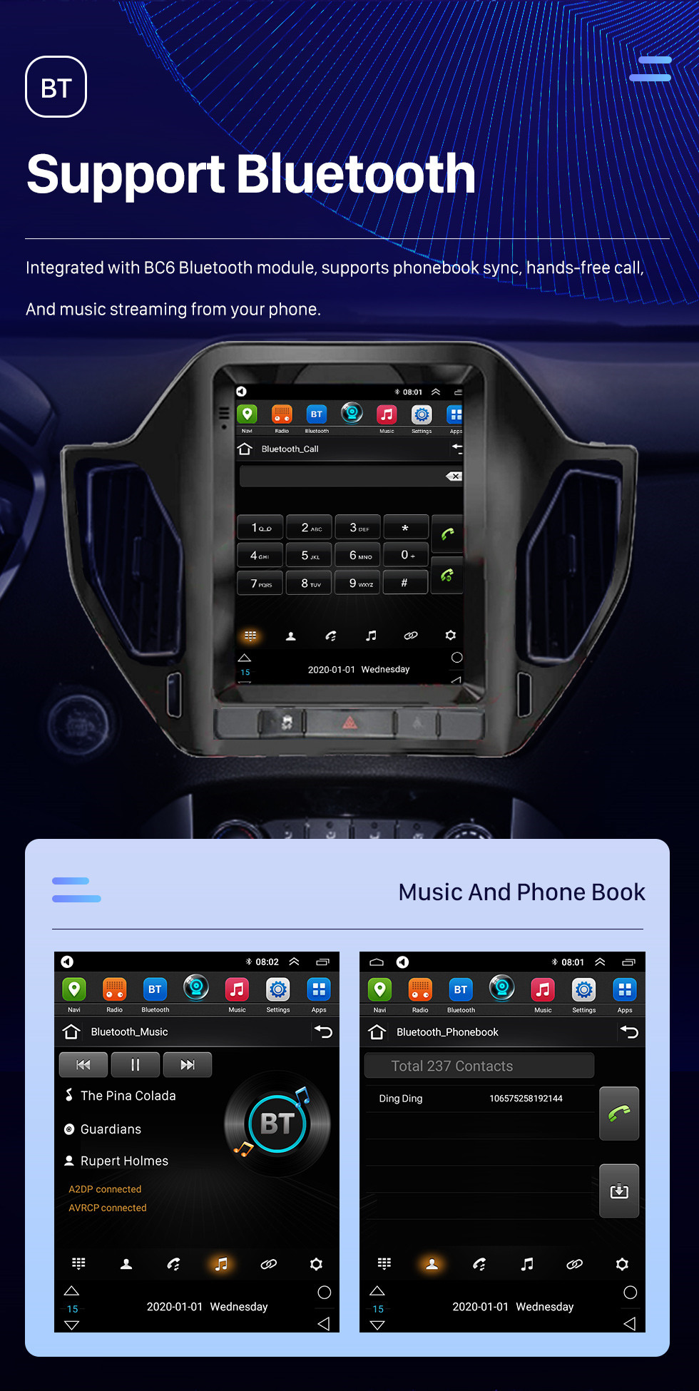 Seicane Android 10.0 Écran tactile HD de 9,7 pouces pour 2015-2017 HAWTAI SANTAFE Radio Système de navigation GPS avec prise en charge WIFI Bluetooth Carplay DVR TPMS Caméra de recul