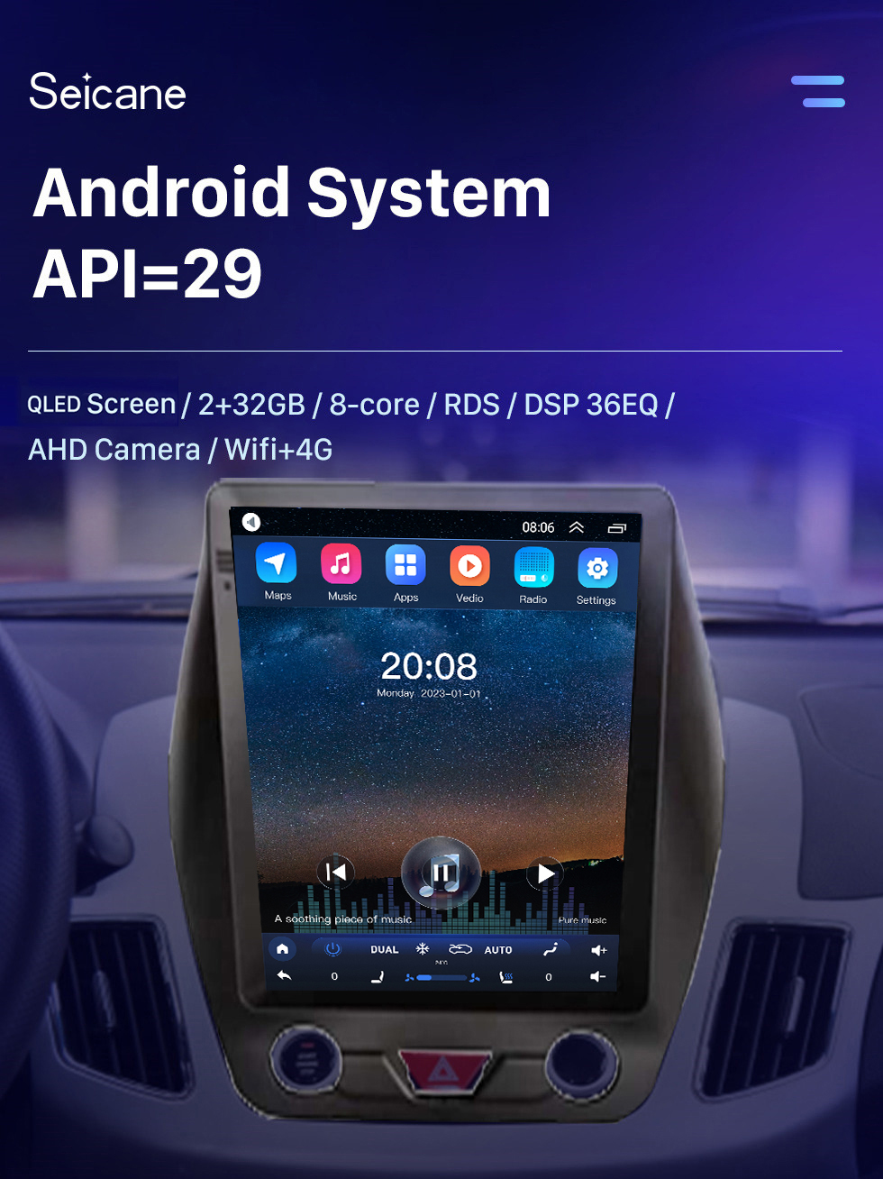 Seicane 9.7 pulgadas Android 10.0 para 2016 JINBEI S35 Radio Sistema de navegación GPS con Bluetooth HD Pantalla táctil Soporte Carplay DSP SWC DVR DAB + Cámara de respaldo