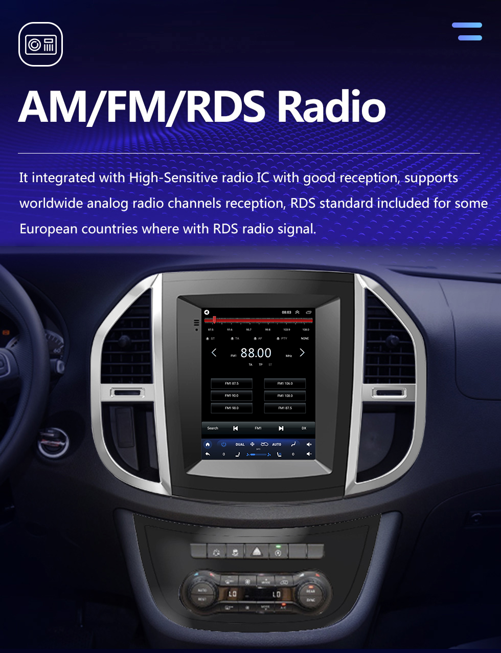 Seicane OEM Android 10.0 pour Mercedes Benz Vito W447 2014 2015 2016-2022 Radio avec système de navigation GPS à écran tactile HD de 9,7 pouces Prise en charge de Carplay TPMS DVR OBD II Caméra arrière Commande au volant AUX