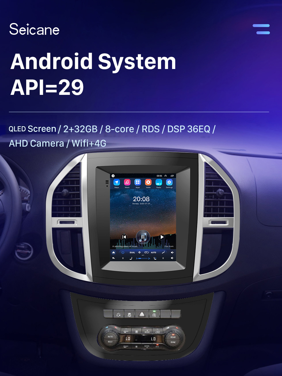Seicane OEM Android 10.0 para Mercedes Benz Vito W447 2014 2015 2016-2022 Rádio com tela sensível ao toque HD de 9,7 polegadas Sistema de navegação GPS Carplay suporte TPMS DVR OBD II Câmera traseira AUX Controle do volante