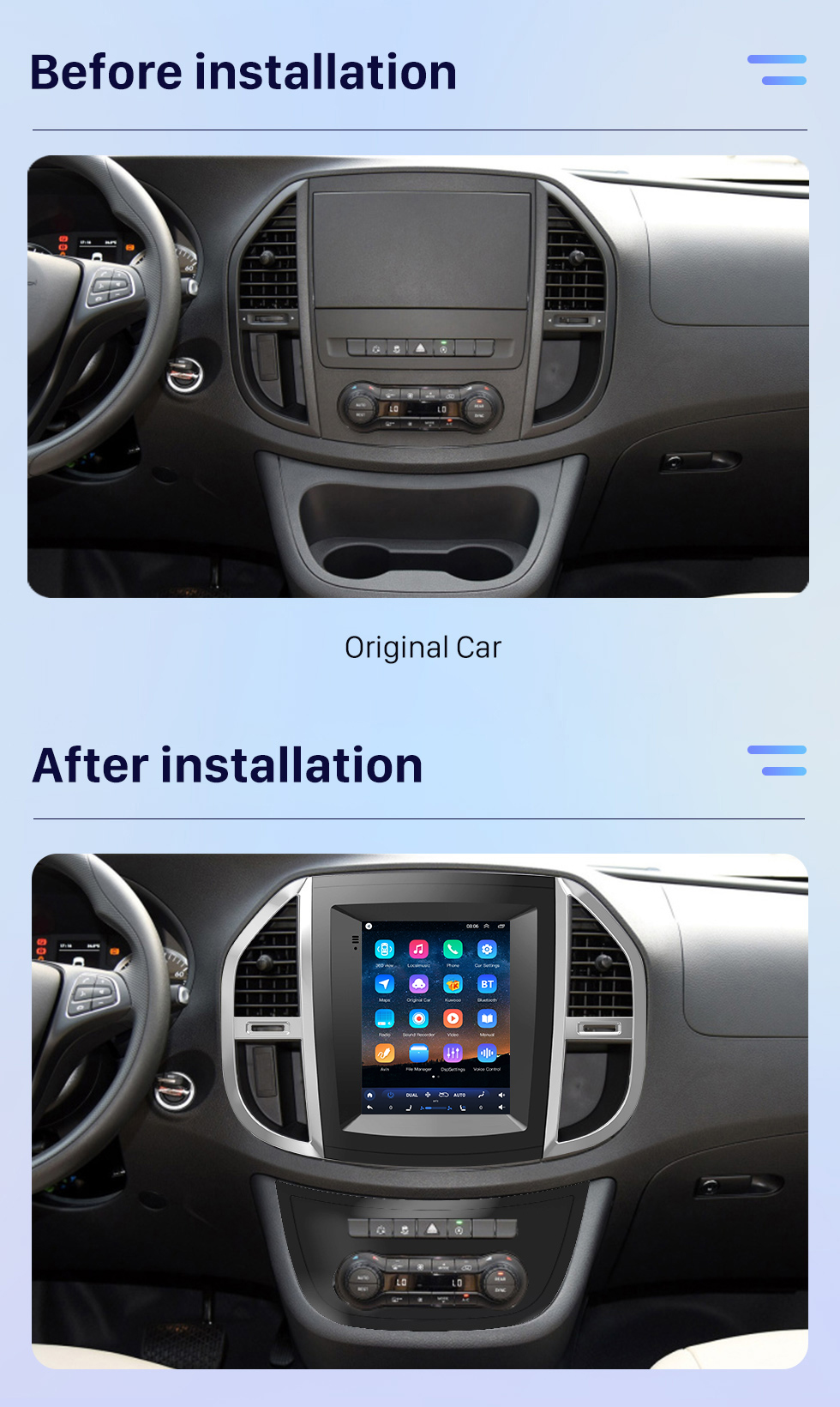 Seicane OEM Android 10.0 для Mercedes Benz Vito W447 2014 2015 2016-2022 Радио с 9,7-дюймовым сенсорным экраном HD Система GPS-навигации Поддержка Carplay TPMS DVR OBD II Задняя камера AUX Управление рулевым колесом
