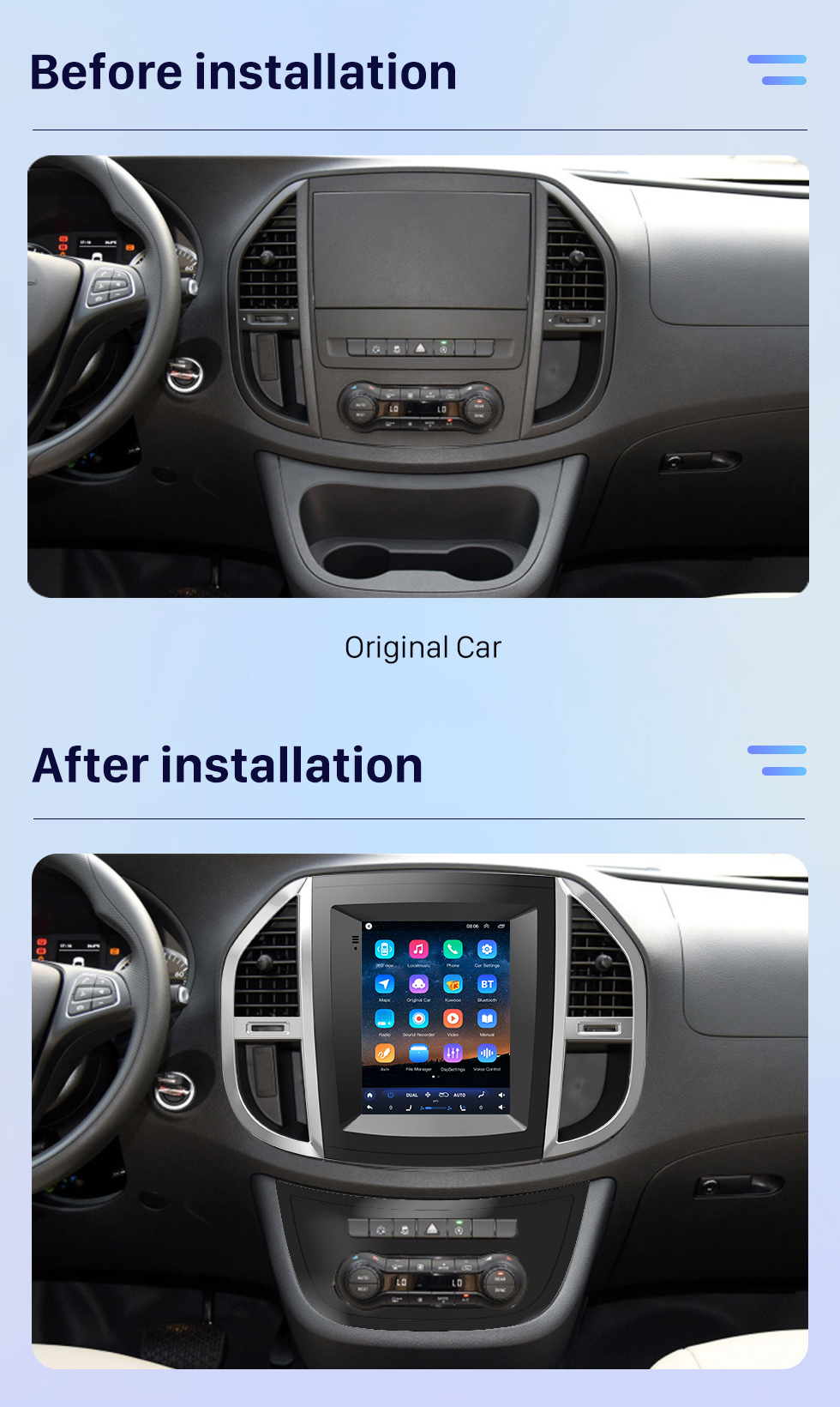 Seicane OEM Android 10.0 para Mercedes Benz Vito W447 2014 2015 2016-2022 Radio con pantalla táctil HD de 9.7 pulgadas Sistema de navegación GPS Soporte Carplay TPMS DVR OBD II Cámara trasera AUX Control del volante Seicane OEM Android 10.0 para Mercedes Benz Vito W447 2014 2015 2016-2022 Radio con pantalla táctil HD de 9.7 pulgadas Sistema de navegación GPS Soporte Carplay TPMS DVR OBD II Cámara trasera AUX Control del volante